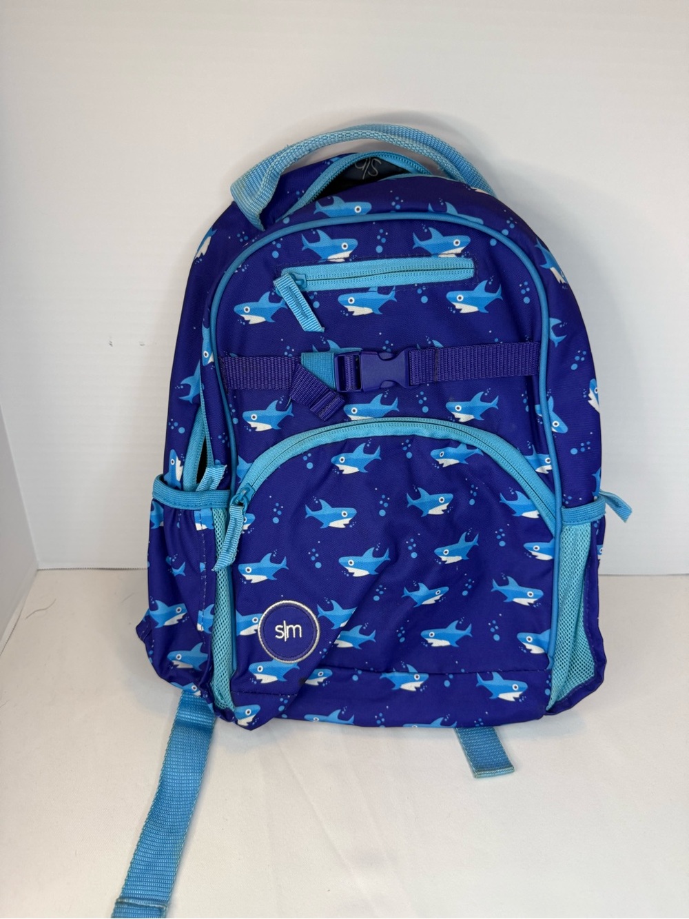Simple Modern Kids Shark Print Backpack in Royal Blue with Light Blue Accents